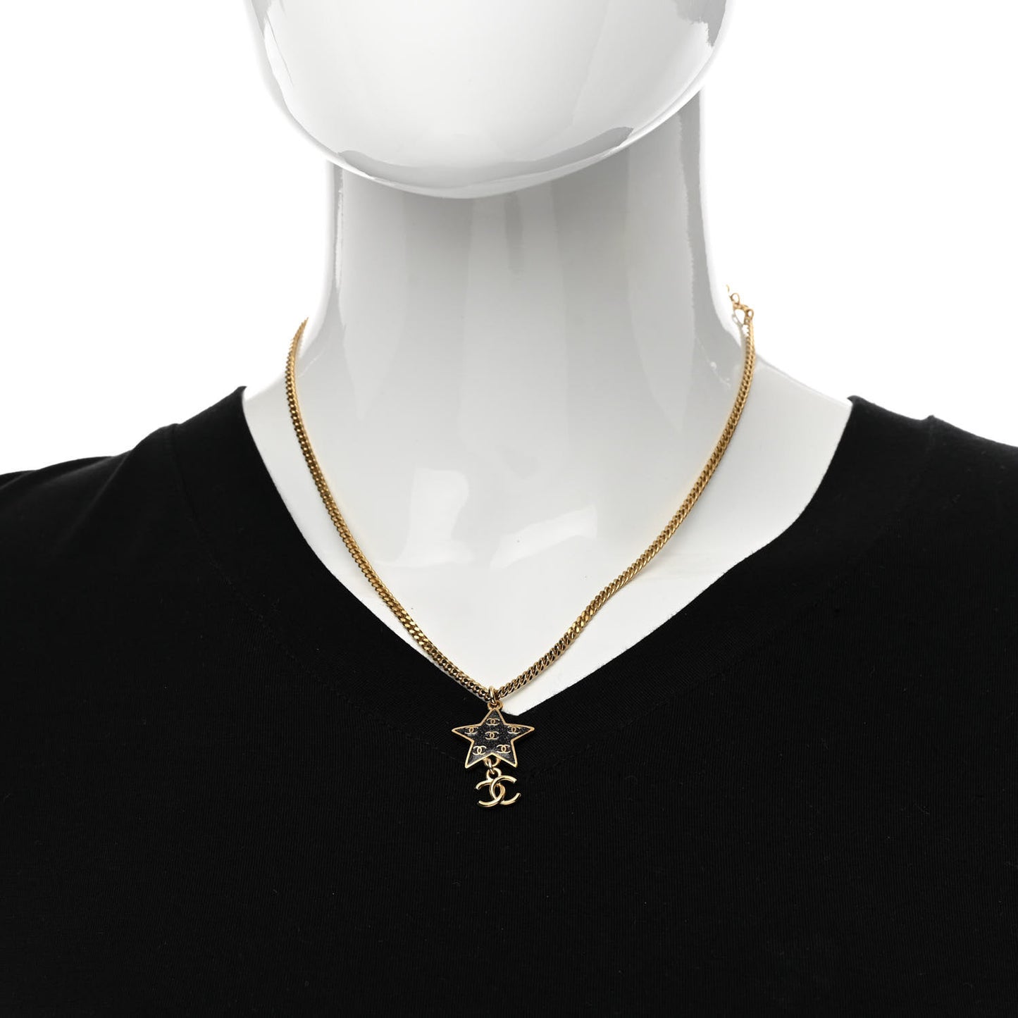 Glitter Enamel CC Star Necklace Gold Black