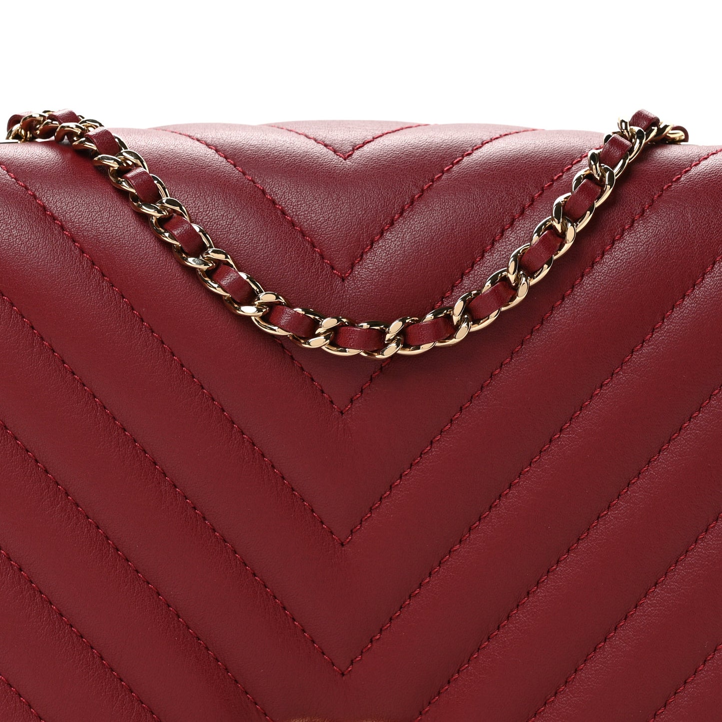 Calfskin Chevron Quilted Small Statement Flap Burgundy