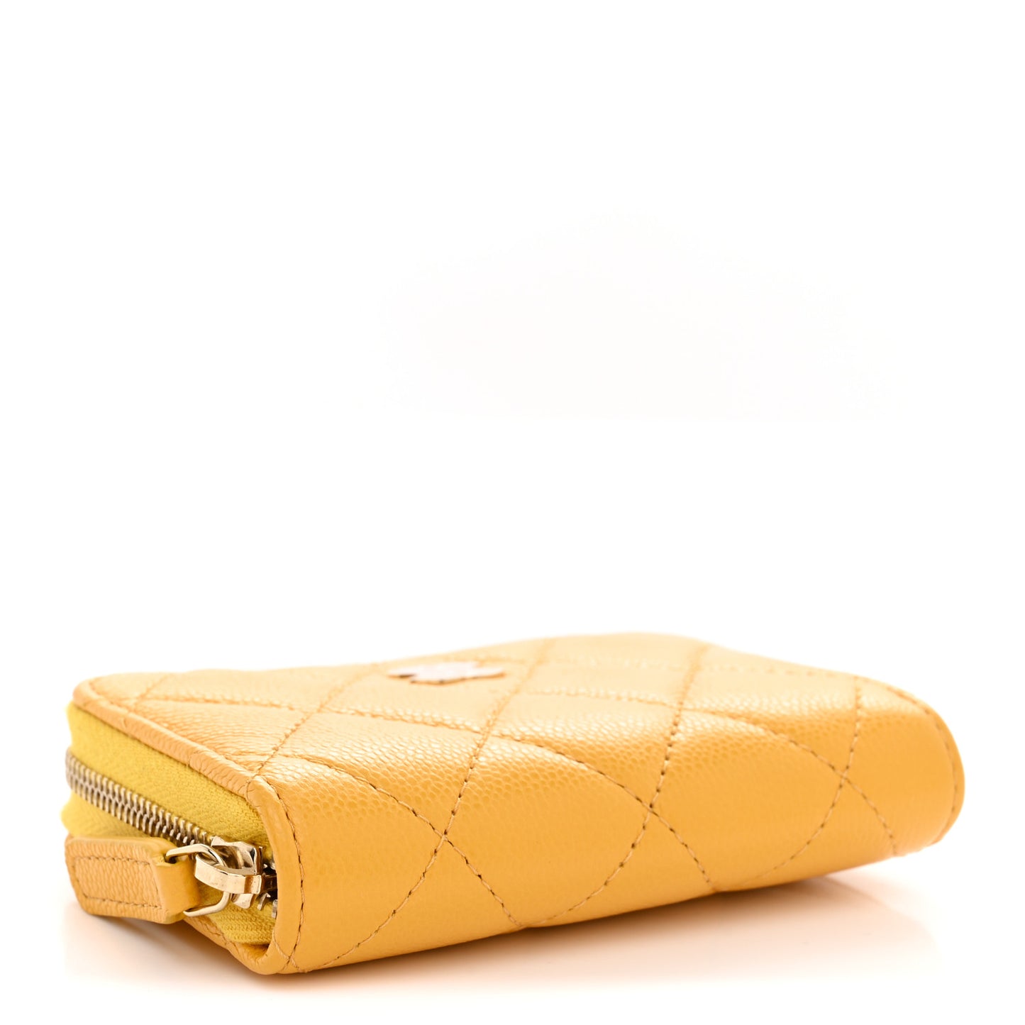 Caviar Quilted Zip Around Coin Purse Yellow