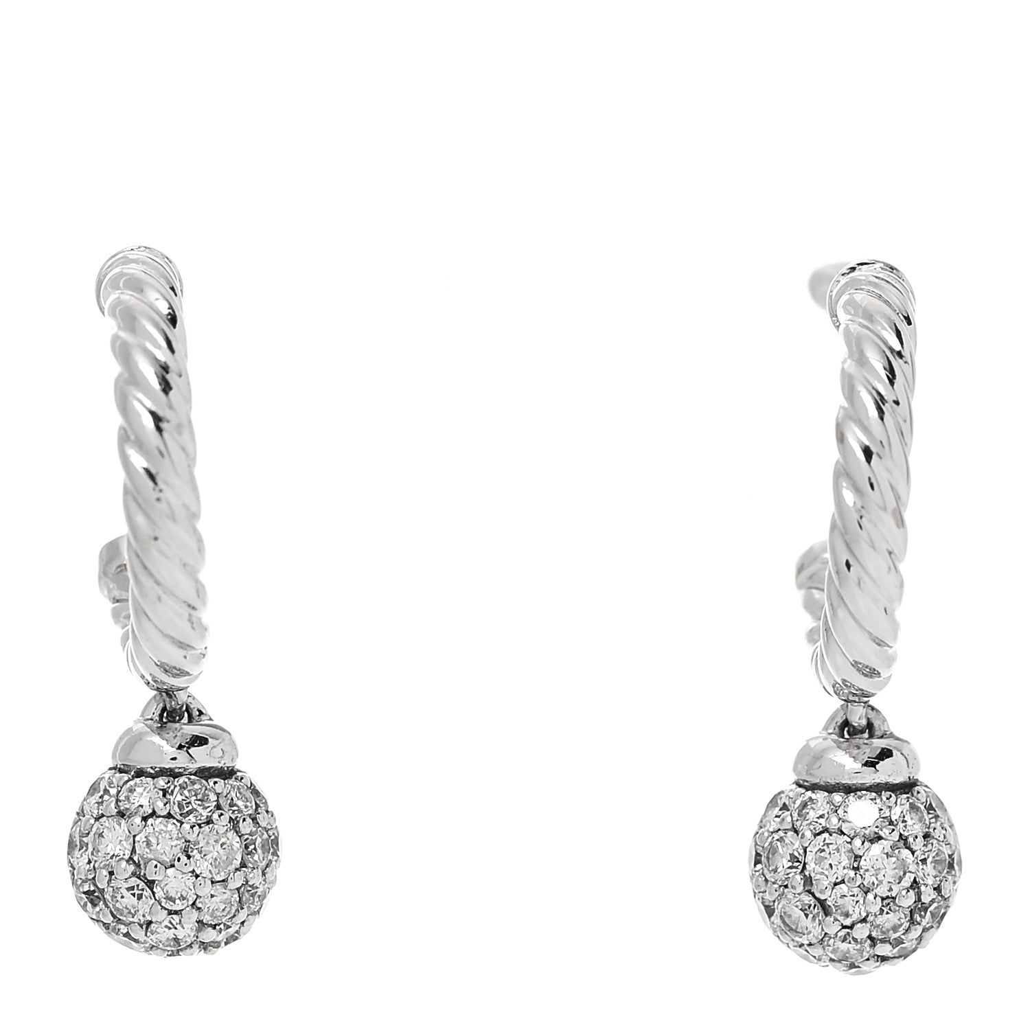 David Yurman 18K White Gold Diamond Solari Hoop Pave Earrings 1 of 4