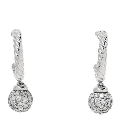 David Yurman 18K White Gold Diamond Solari Hoop Pave Earrings 1 of 4