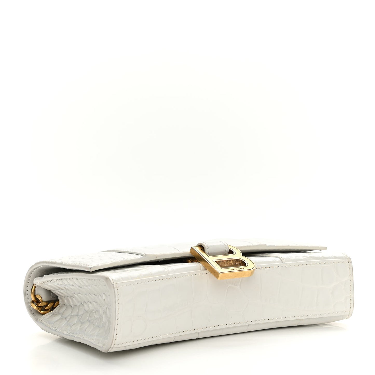 Shiny Calfskin Crocodile Embossed Hourglass Chain Bag White