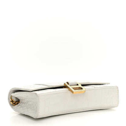 Balenciaga Shiny Calfskin Crocodile Embossed Hourglass Chain Bag White 4 of 15
