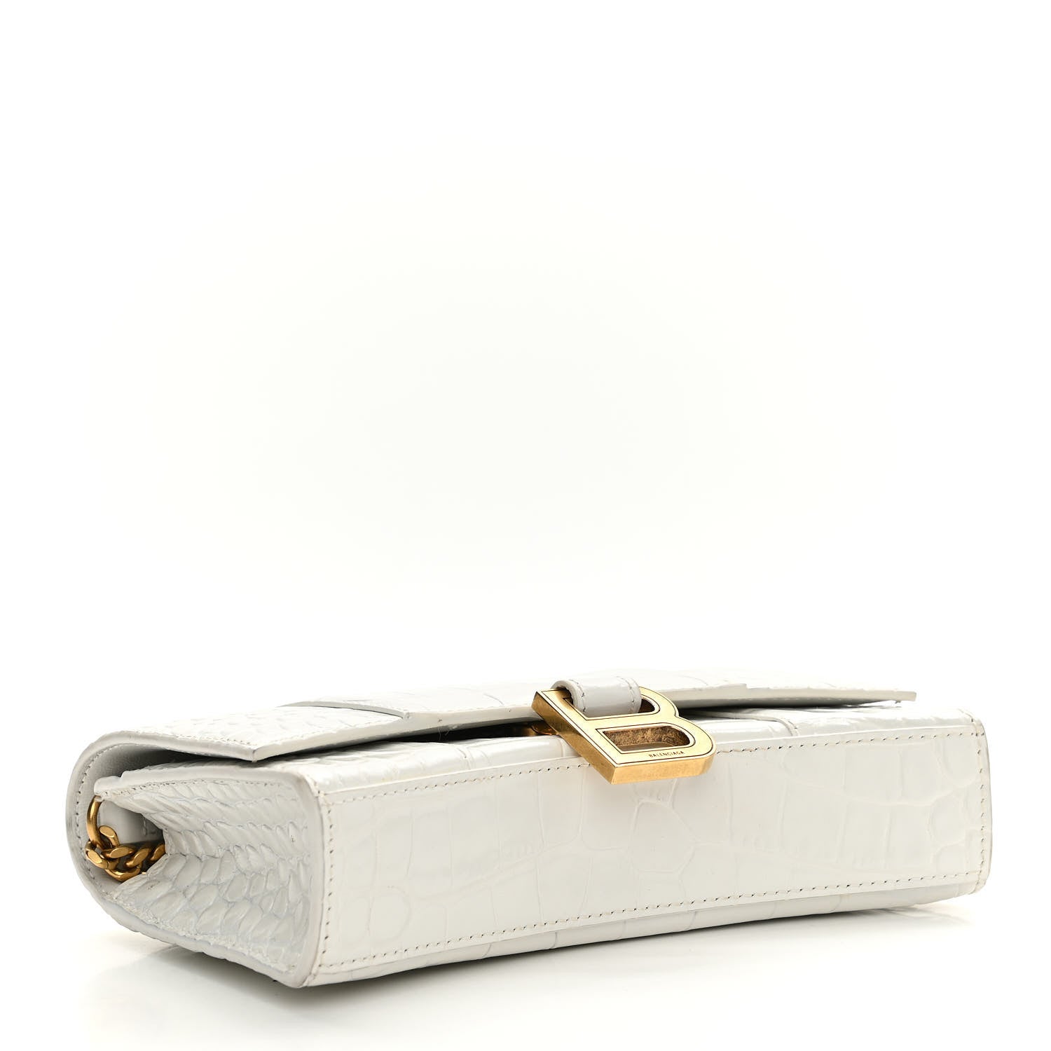 Balenciaga Shiny Calfskin Crocodile Embossed Hourglass Chain Bag White 4 of 15