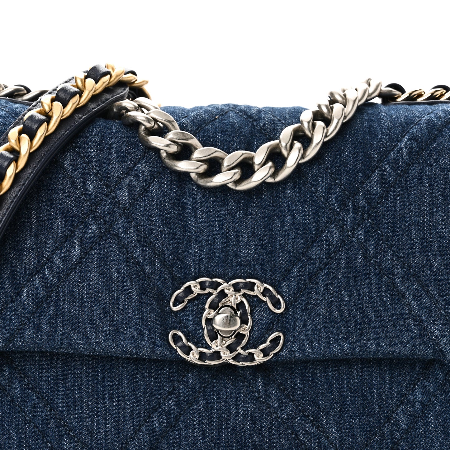 Denim Quilted Medium Chanel 19 Flap Blue