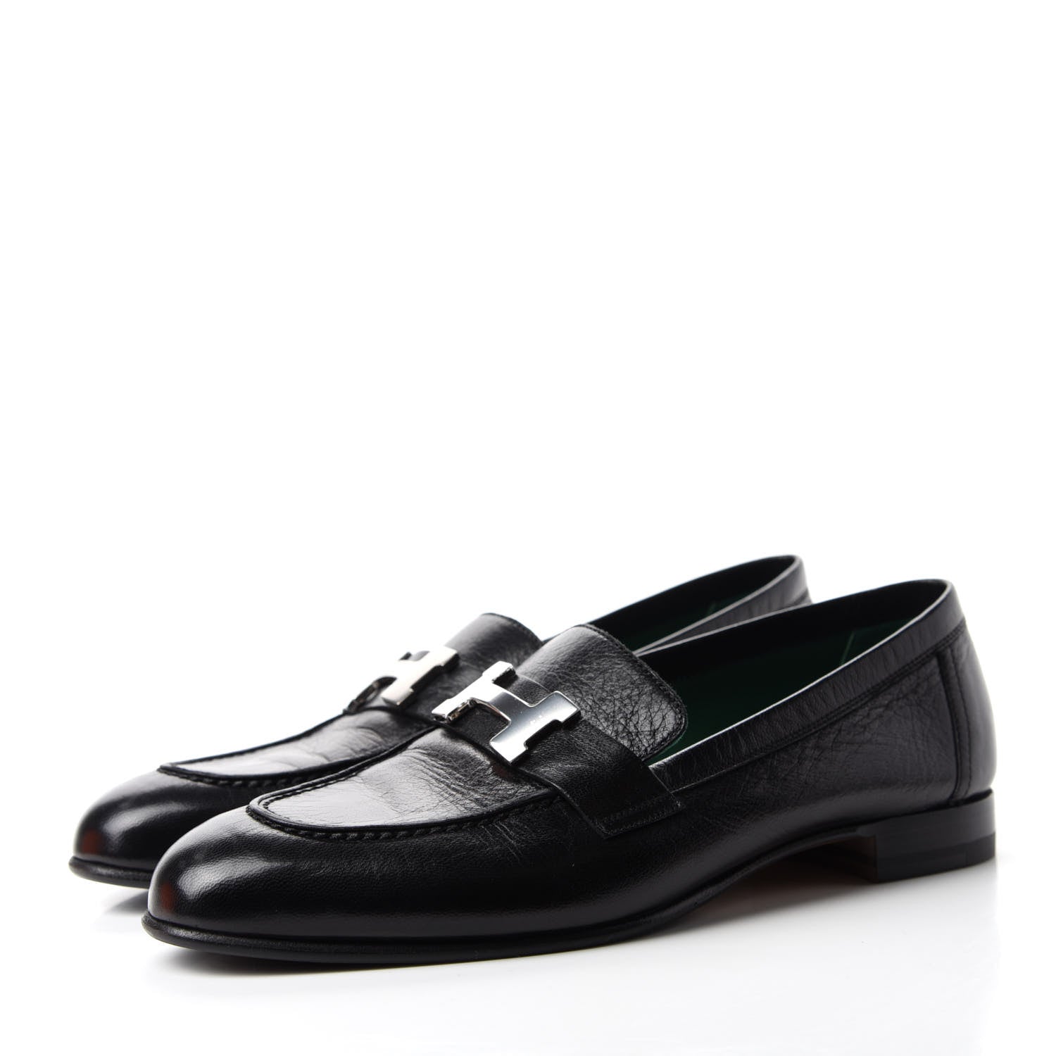 Hermes Goatskin Womens Paris Loafers 37 Black 3 of 8