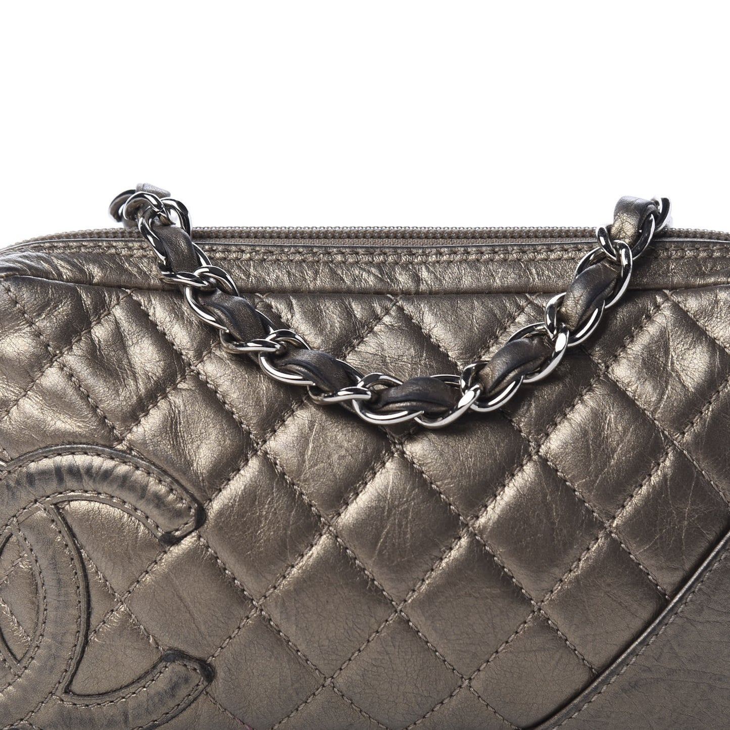 Metallic Aged Calfskin Quilted Cotton Club Pochette Bronze