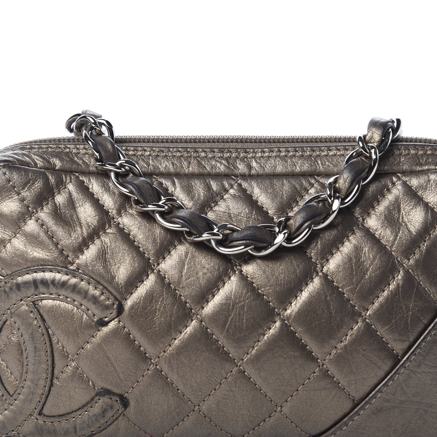 Chanel Metallic Aged Calfskin Quilted Cotton Club Pochette Bronze 9 of 9