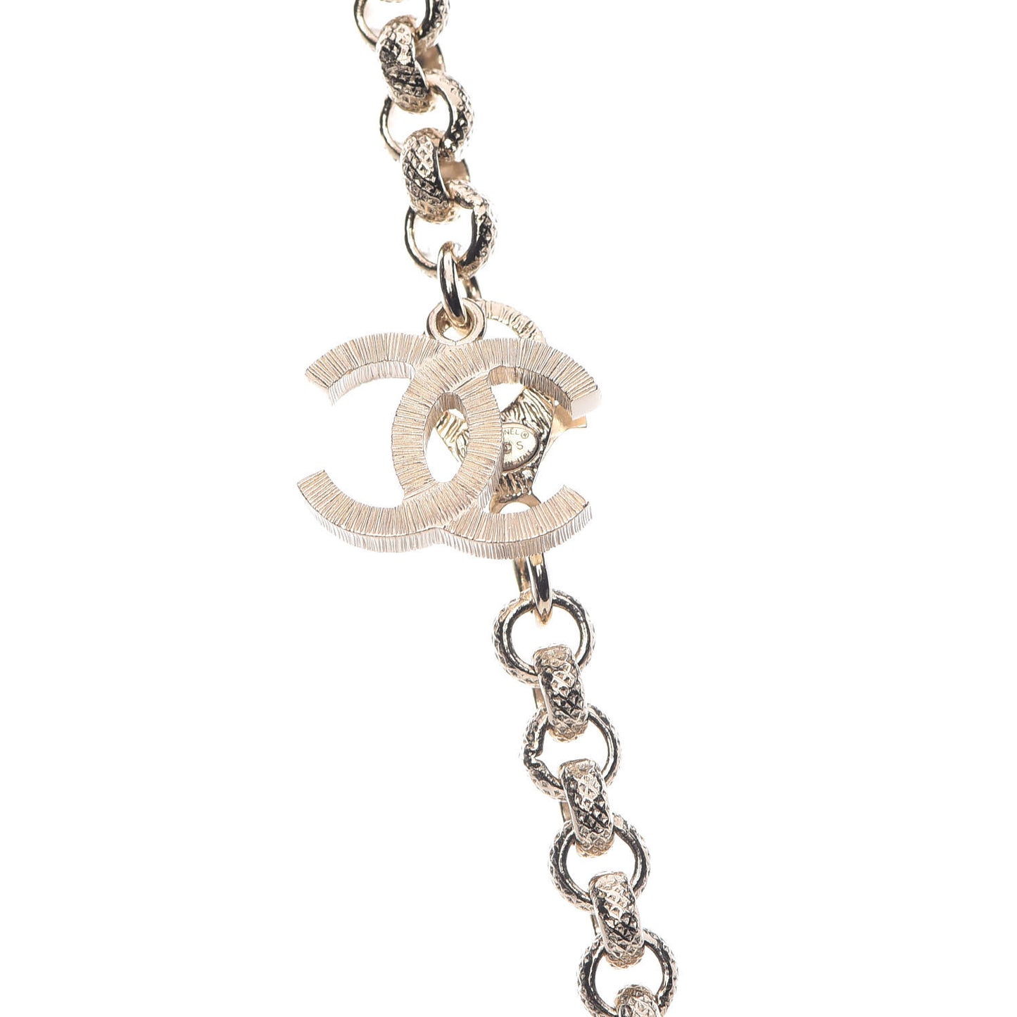 Metal Crystal Cha-Nel Logo Necklace Gold