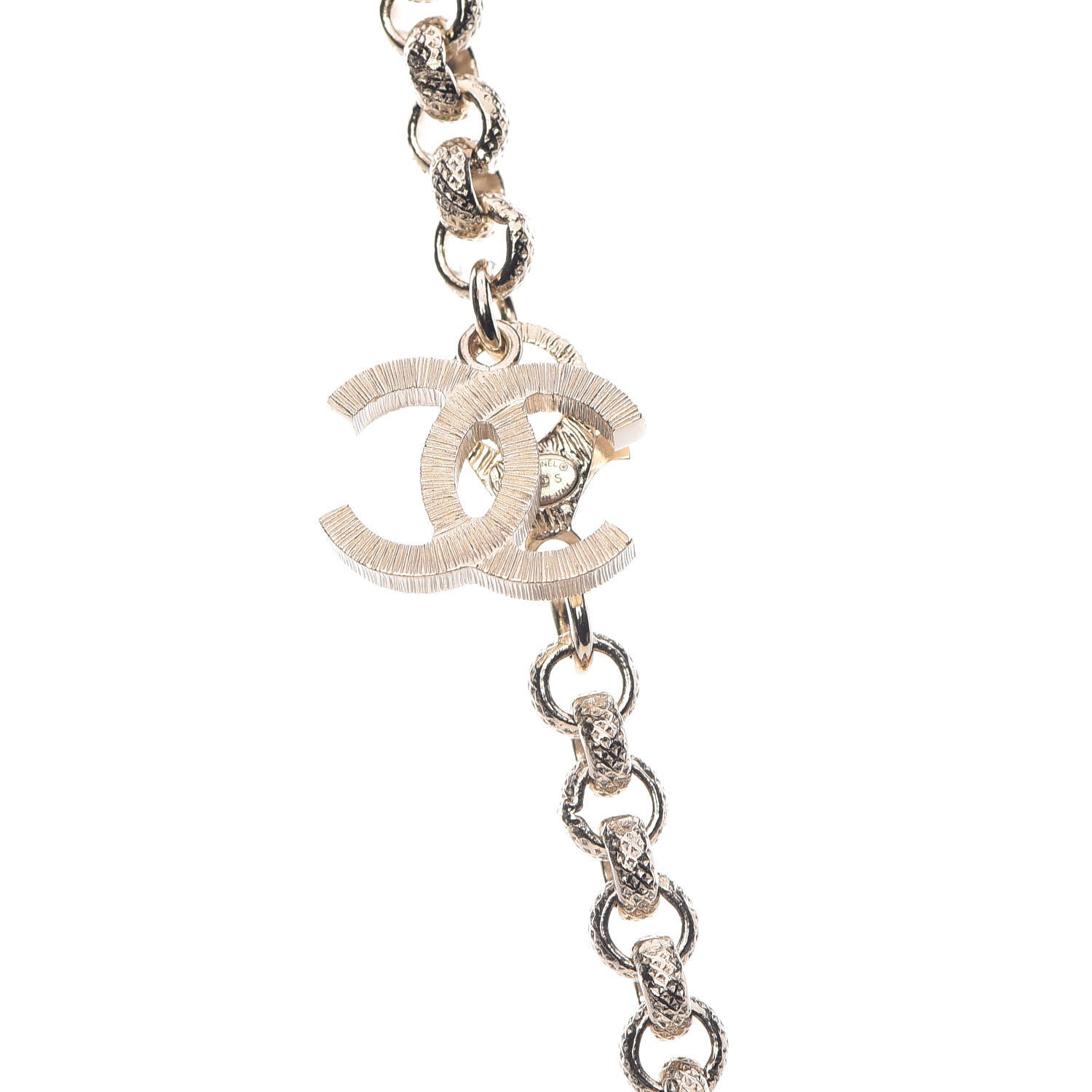 Chanel Metal Crystal Cha-Nel Logo Necklace Gold 5 of 7