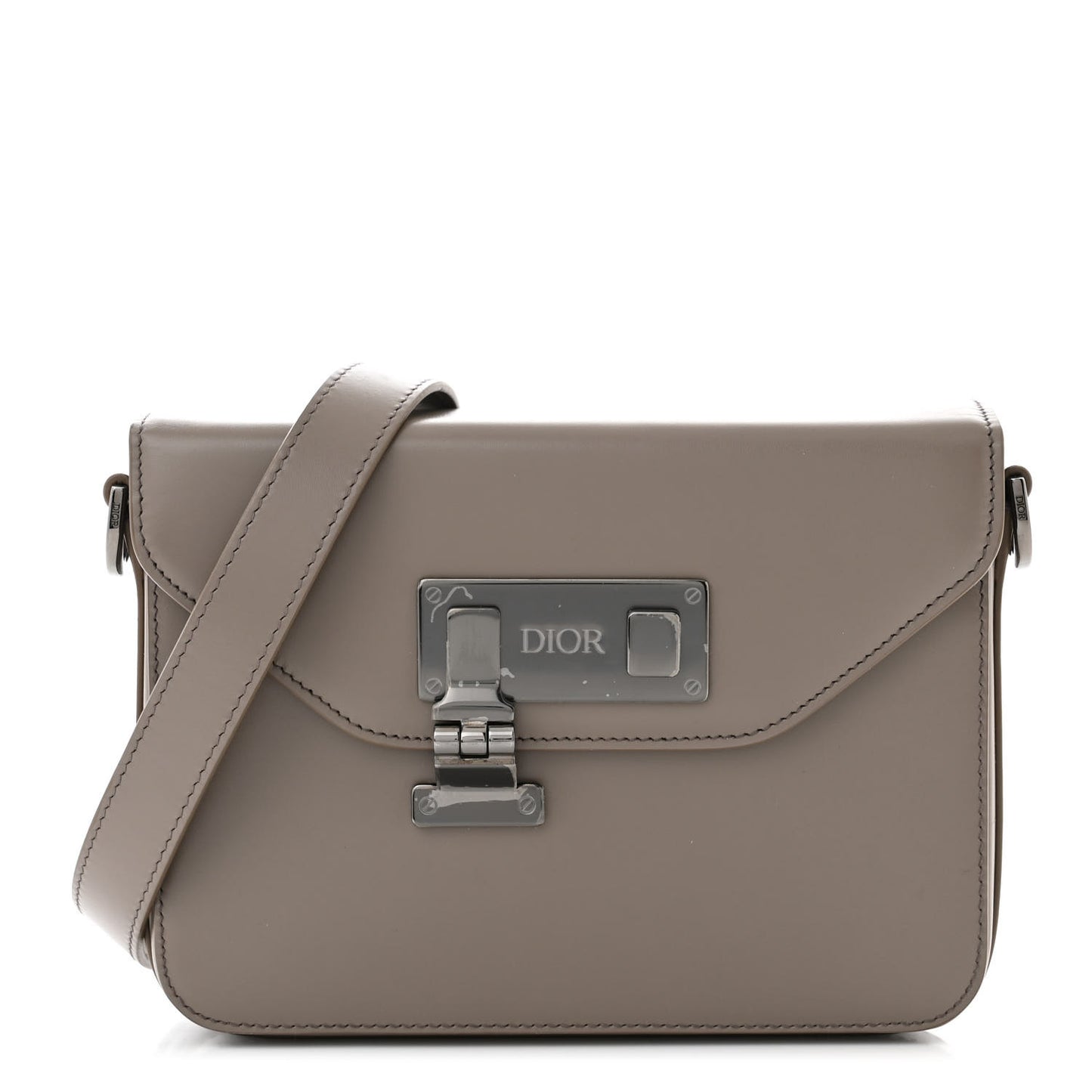 Smooth Calfskin Lock Messenger Bag Beige