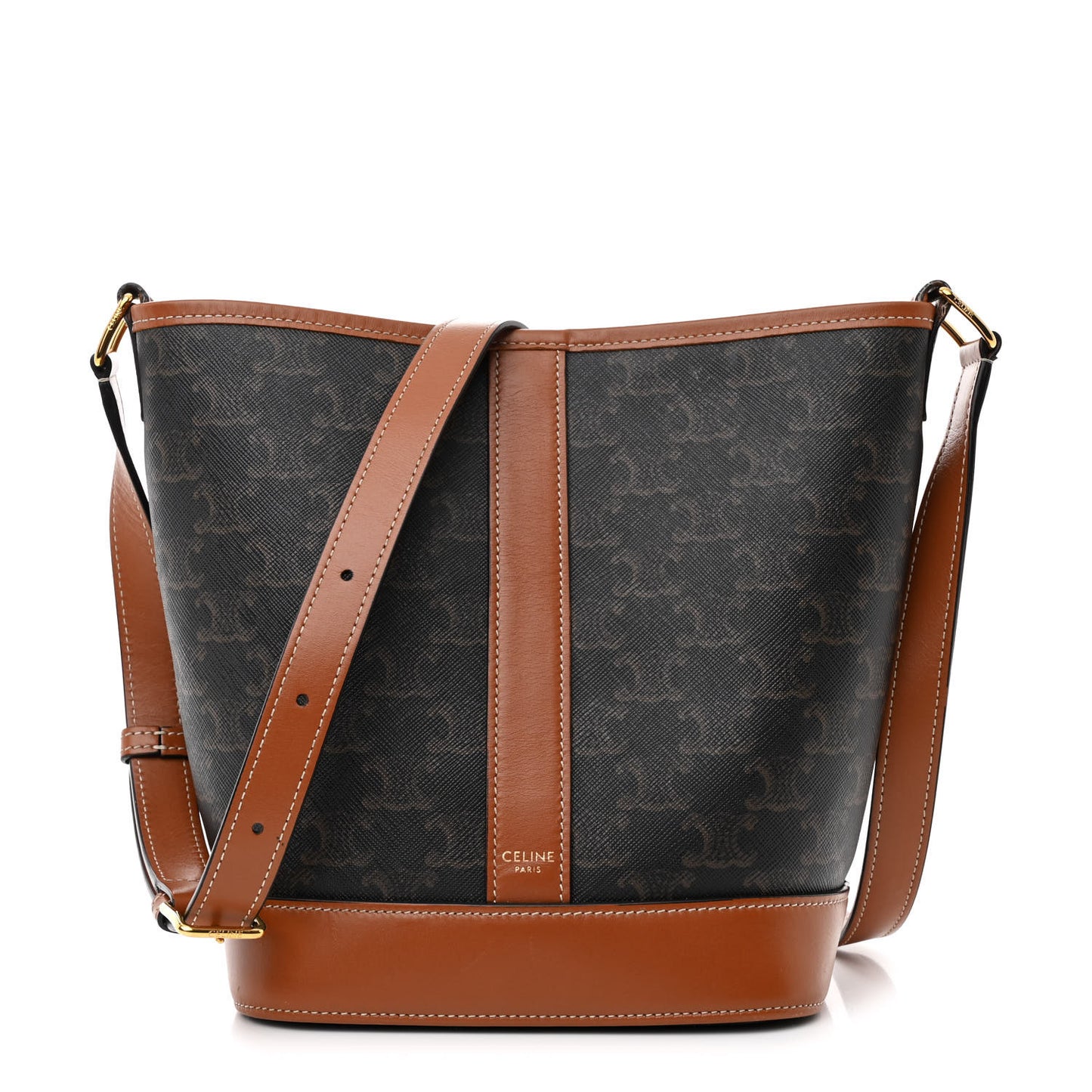 Triomphe Canvas Calfskin Small Bucket Bag Tan