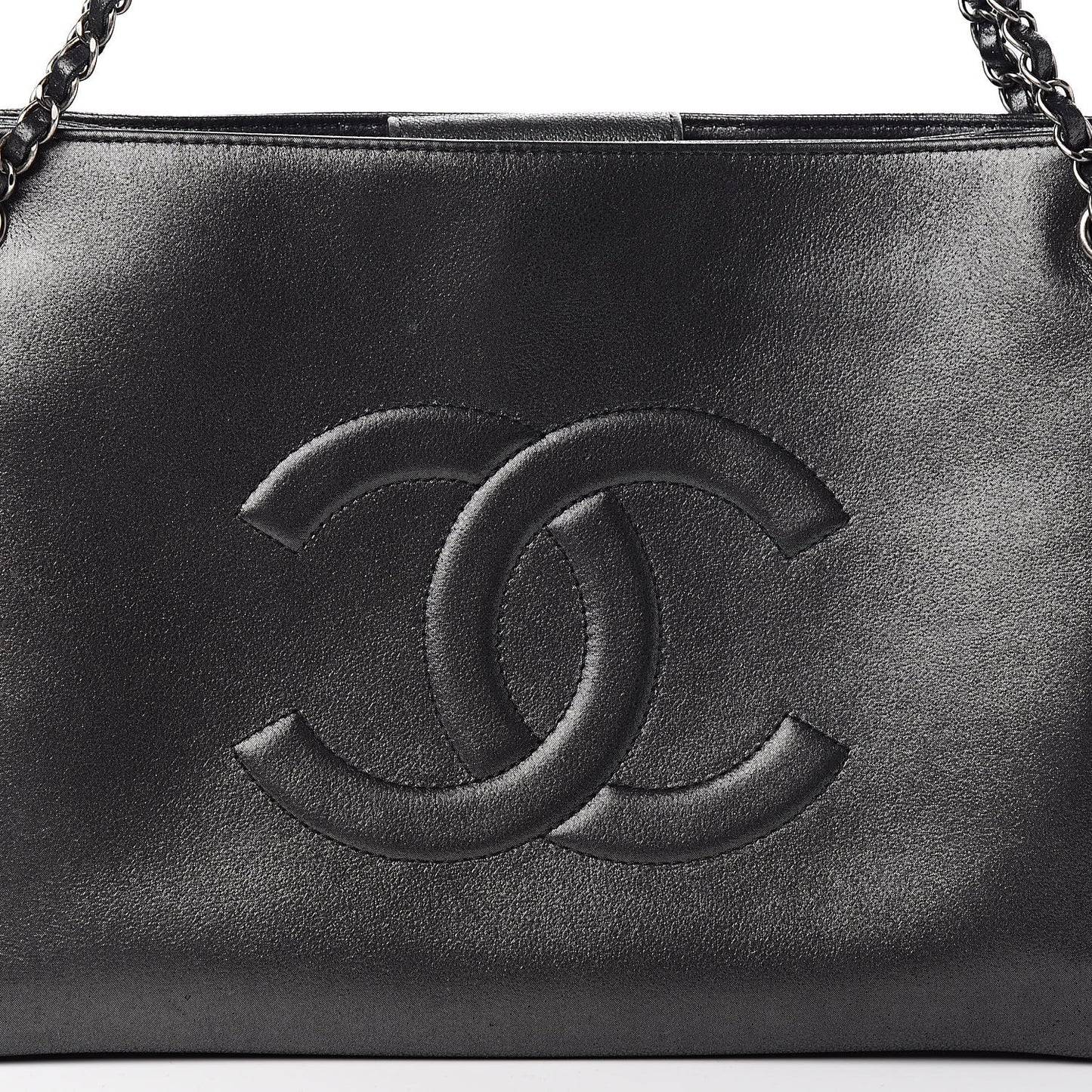 Iridescent Calfskin CC East West Shopping Tote Grey