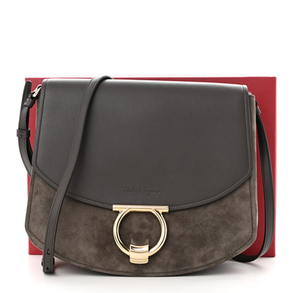 Salvatore Ferragamo Calfskin Suede Medium Margot Crossbody Grey 10 of 10