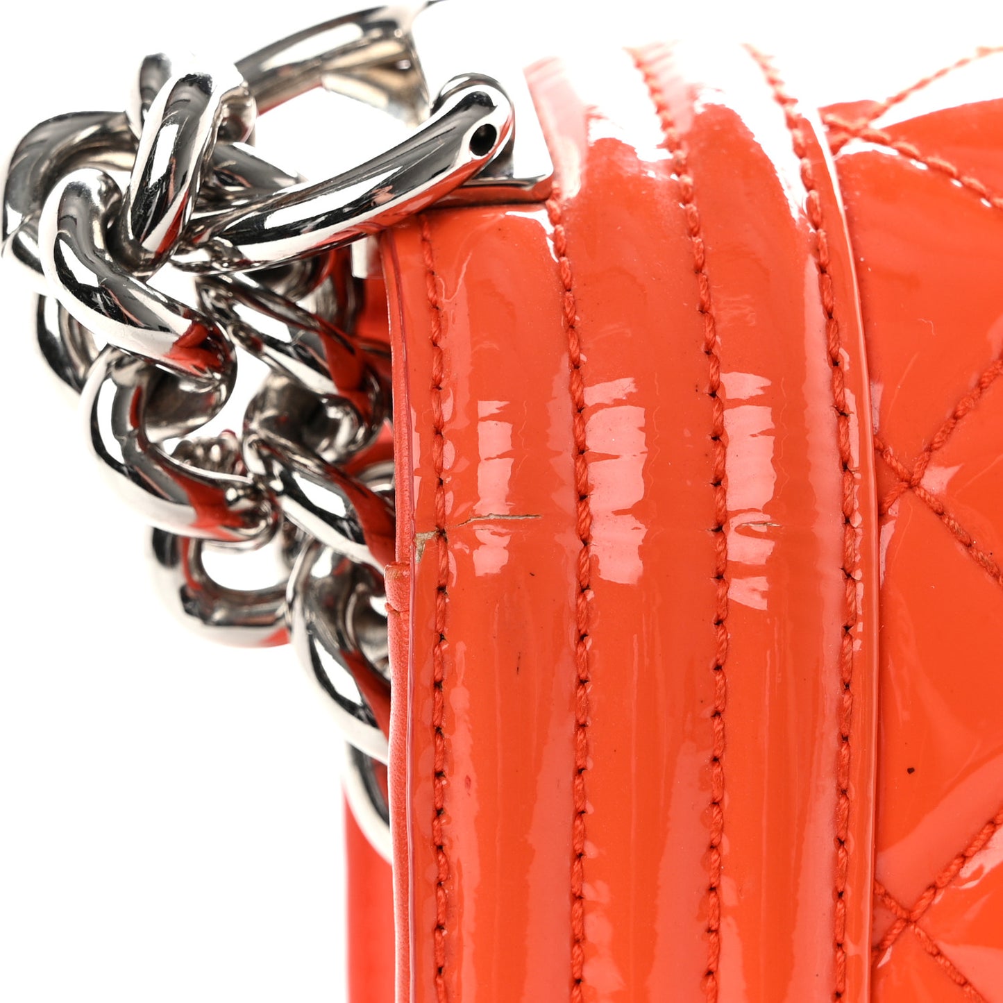 Patent Calfskin Quilted Medium Plexiglass Boy Flap Orange