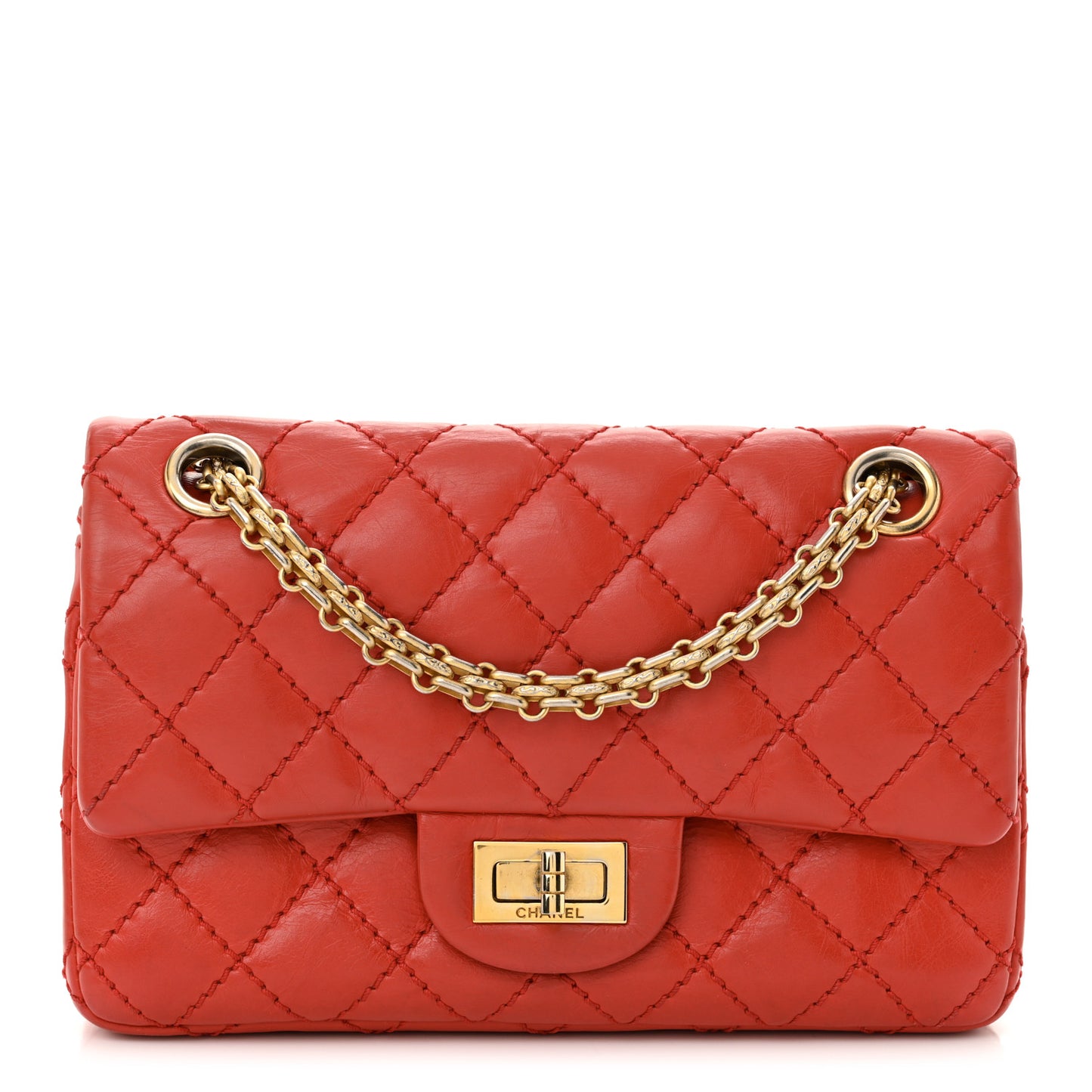 Aged Calfskin Quilted 2.55 Reissue Mini Flap Red