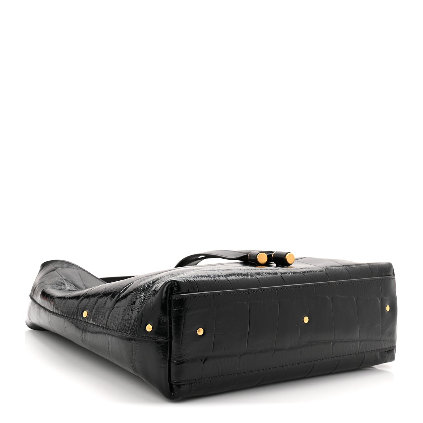 Shiny Calfskin Croco-Effect Embossed Small Marcie Hobo Bag Black