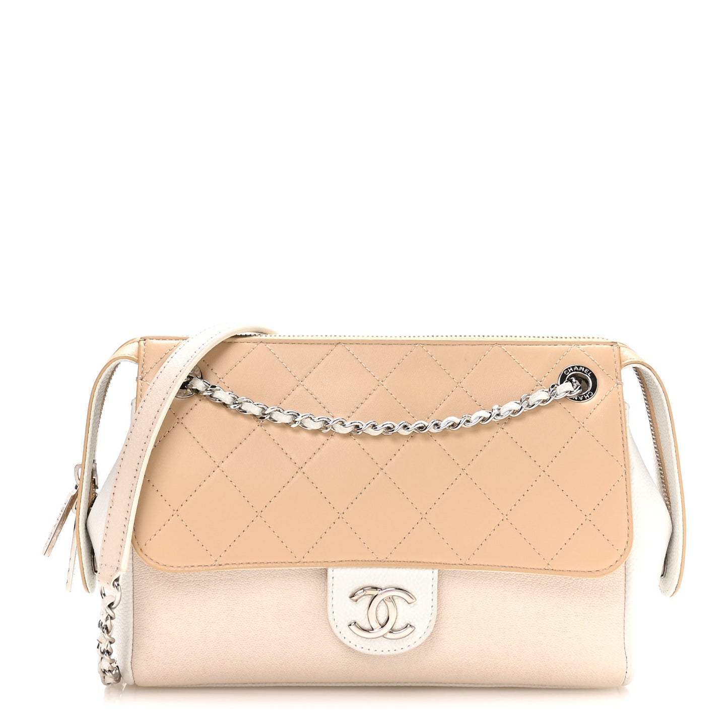 Caviar Goatskin Quilted Magnetic Camera Case Beige White