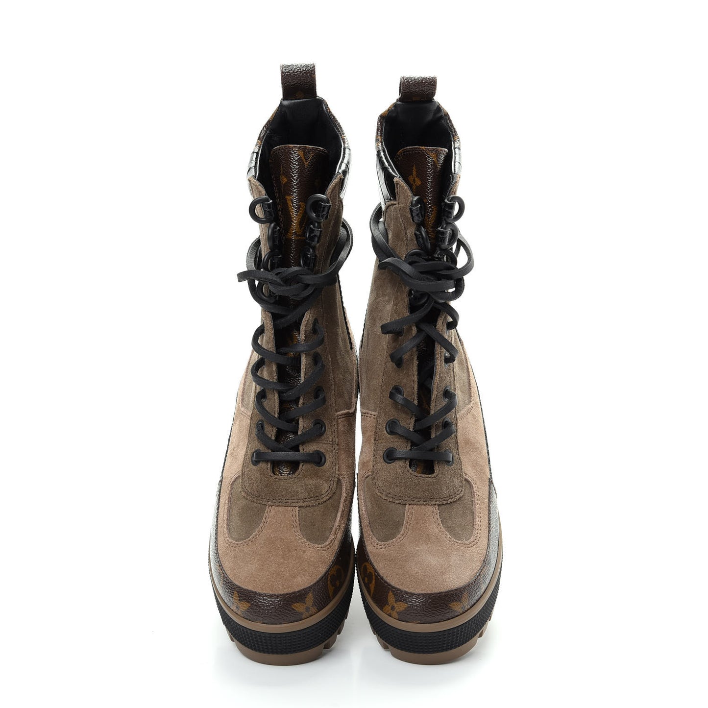 Suede Calfskin Monogram Laureate Platform Desert Boots 37 Taupe