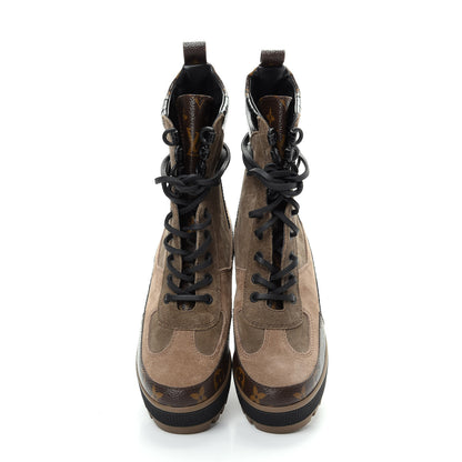 Louis Vuitton Suede Calfskin Monogram Laureate Platform Desert Boots 37 Taupe 5 of 10