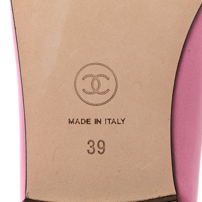 Chanel Laminated Crumpled Lambskin Cap Toe CC Ballerina Flats 39 Pink Black 6 of 10