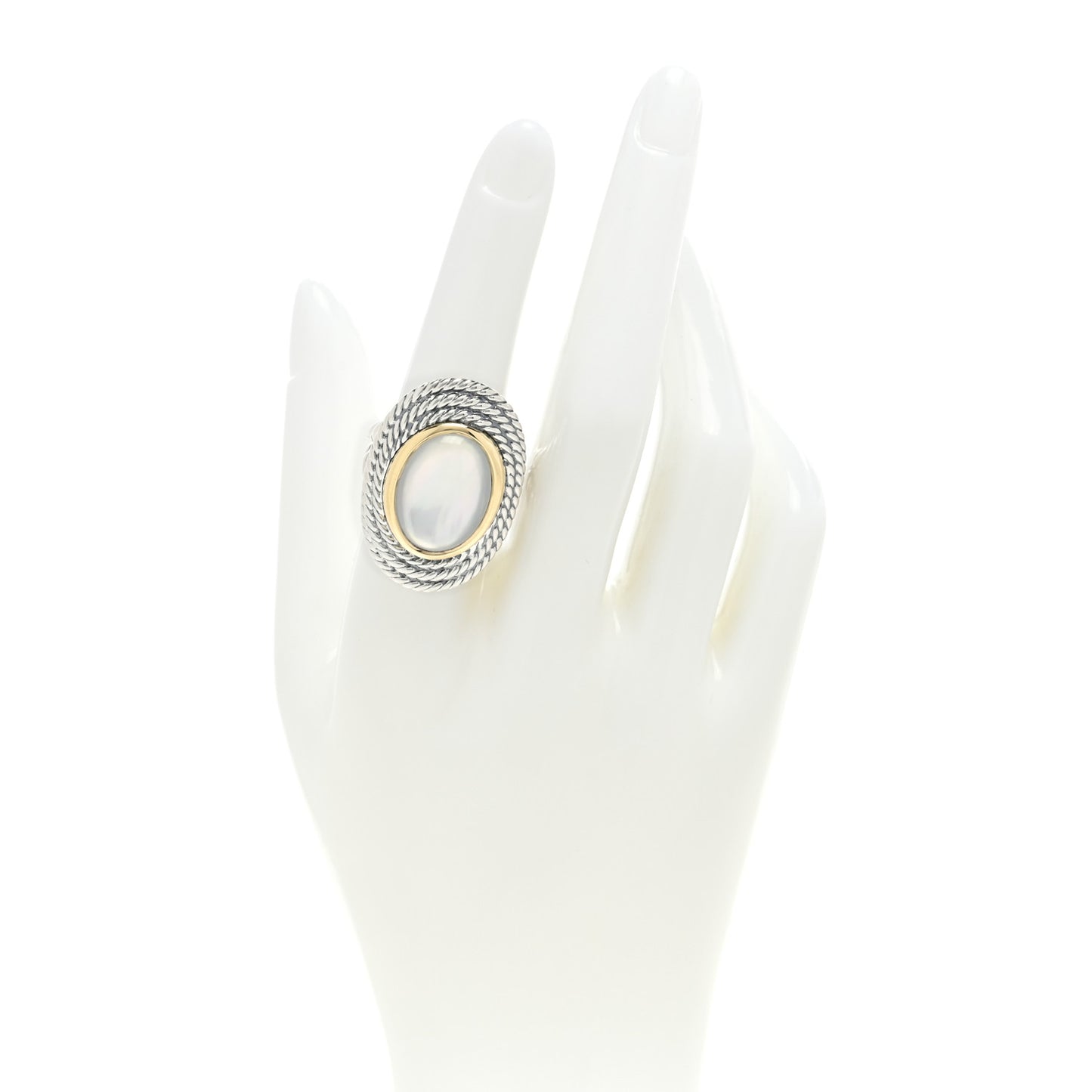 Sterling Silver 18K Yellow Gold Mother of Pearl Quartz Oval Ring 53 6.5