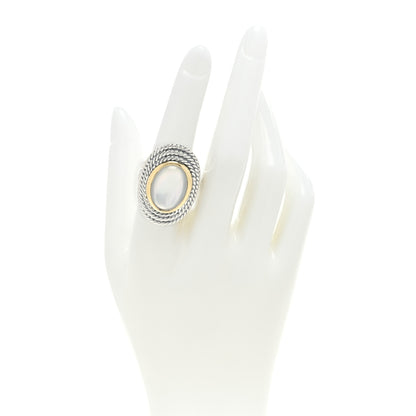 David Yurman Sterling Silver 18K Yellow Gold Mother of Pearl Quartz Oval Ring 53 6.5 2 of 5
