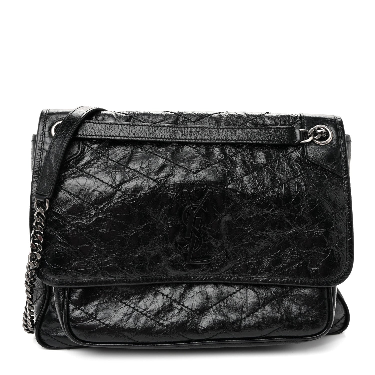 Saint Laurent Crinkled Calfskin Matelasse Monogram Large Niki Chain Satchel Black 1 of 11