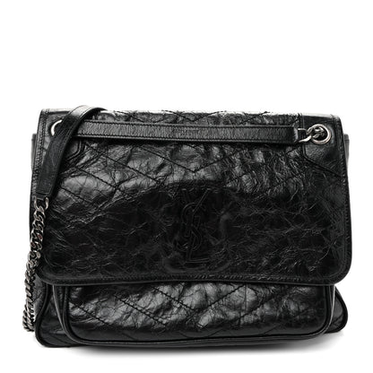 Saint Laurent Crinkled Calfskin Matelasse Monogram Large Niki Chain Satchel Black 1 of 11