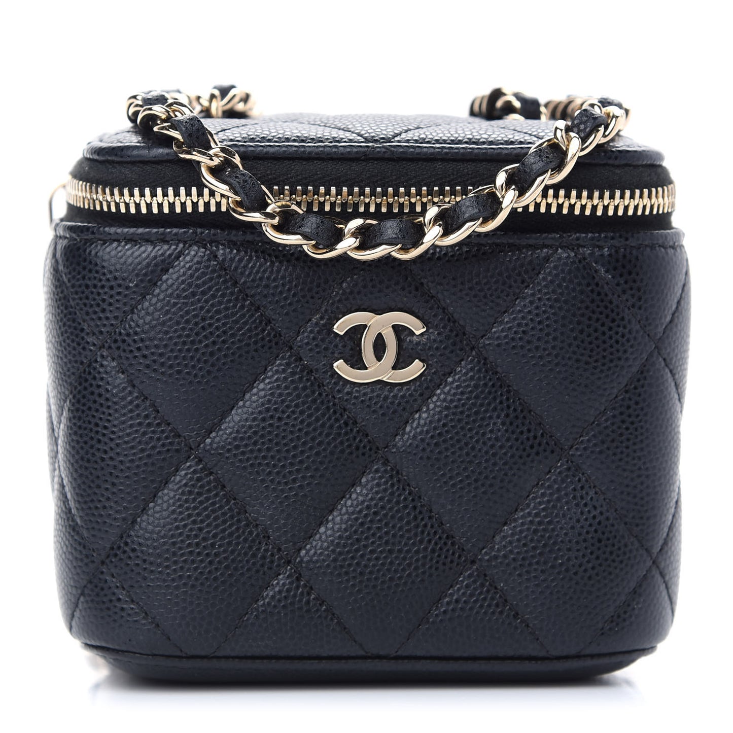 Caviar Quilted Mini Vanity Case With Chain Black