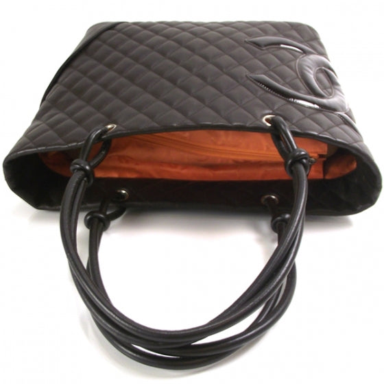 Calfskin Quilted Large Cambon Tote Brown
