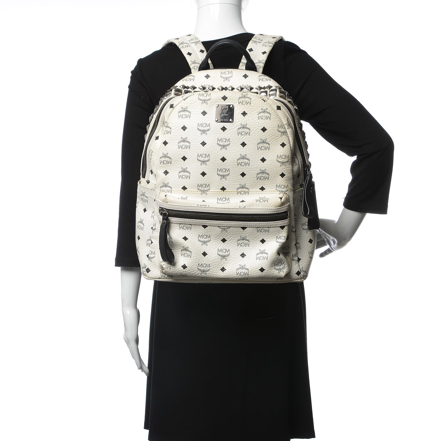 MCM Visetos Side Stud Medium Stark Backpack White 2 of 13