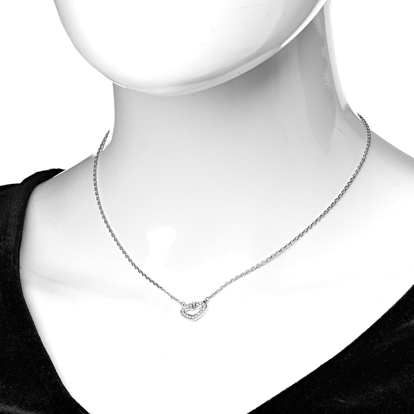 18K White Gold Diamond Small Hearts and Symbols Pendant Necklace