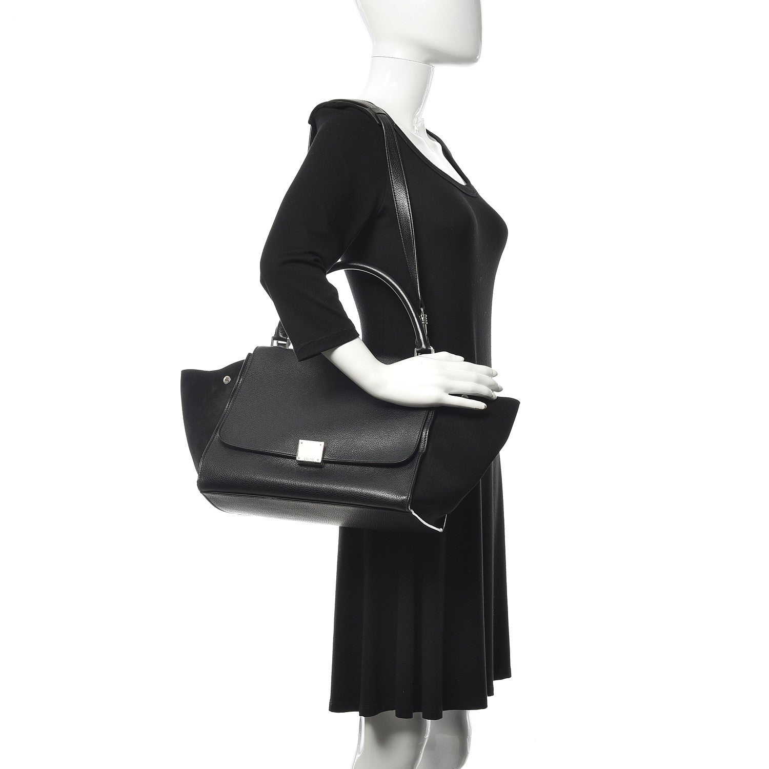 Celine Drummed Calfskin Suede Medium Trapeze Black 2 of 9