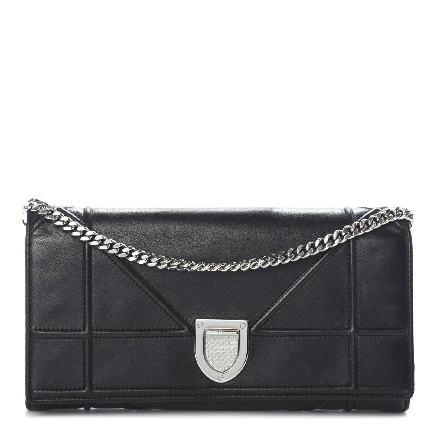 Lambskin Diorama Croisiere Chain Wallet Black