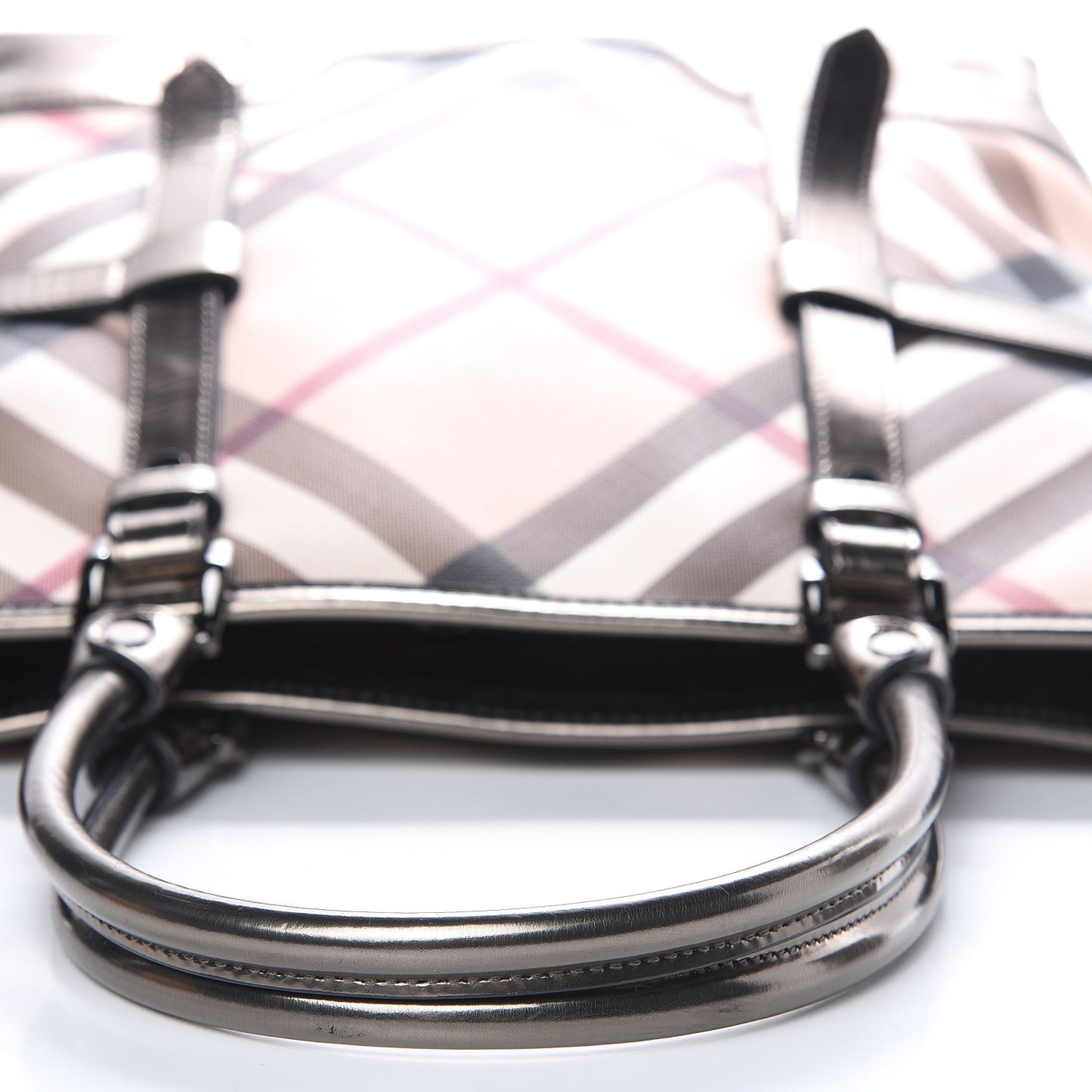 Metallic Calfskin Nova Check Tote Pewter