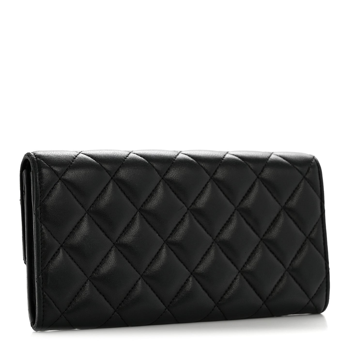 Lambskin Quilted Large Flap Wallet Black