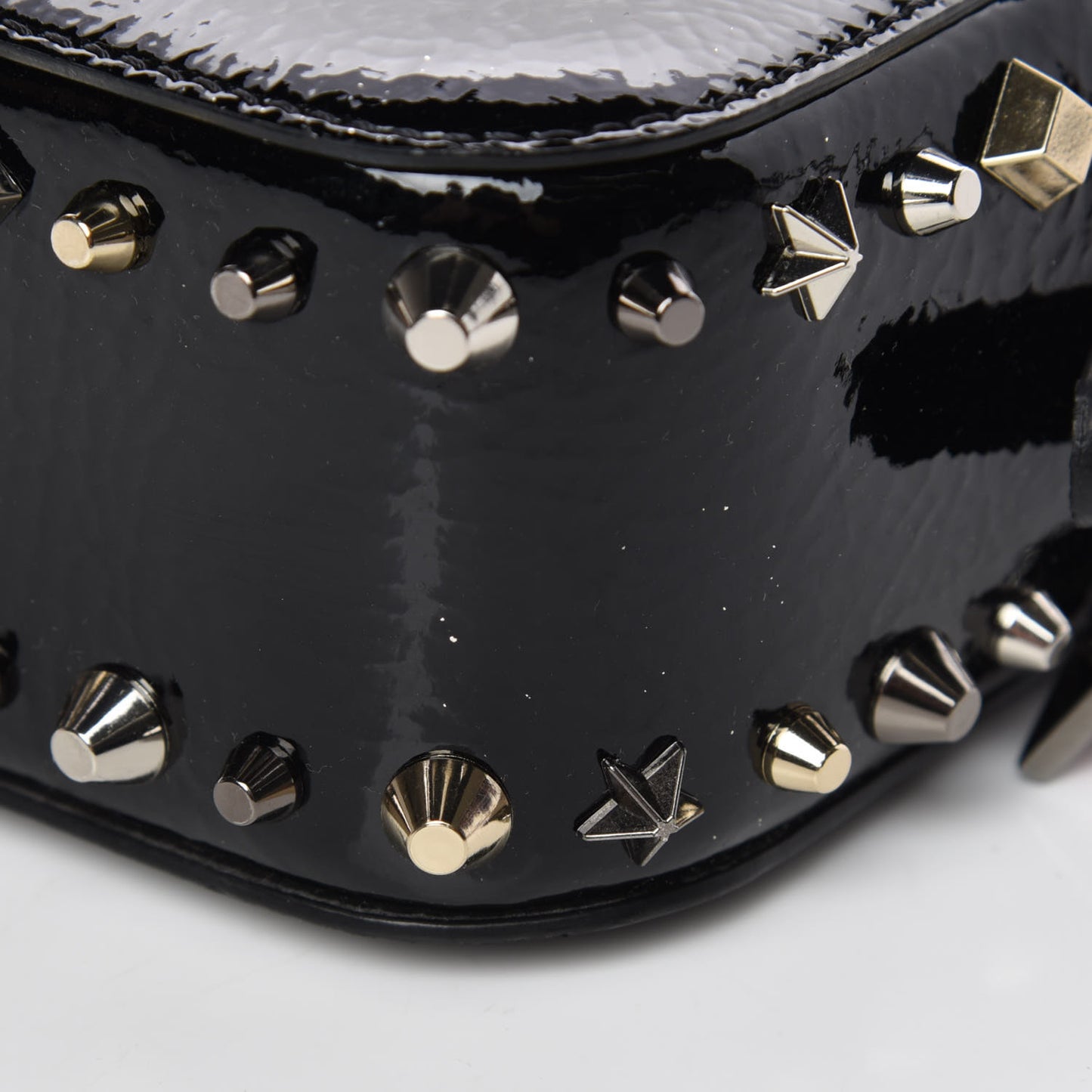 Vintage Trashmix Patent Spikes Mini Rubylou Crossbody Black