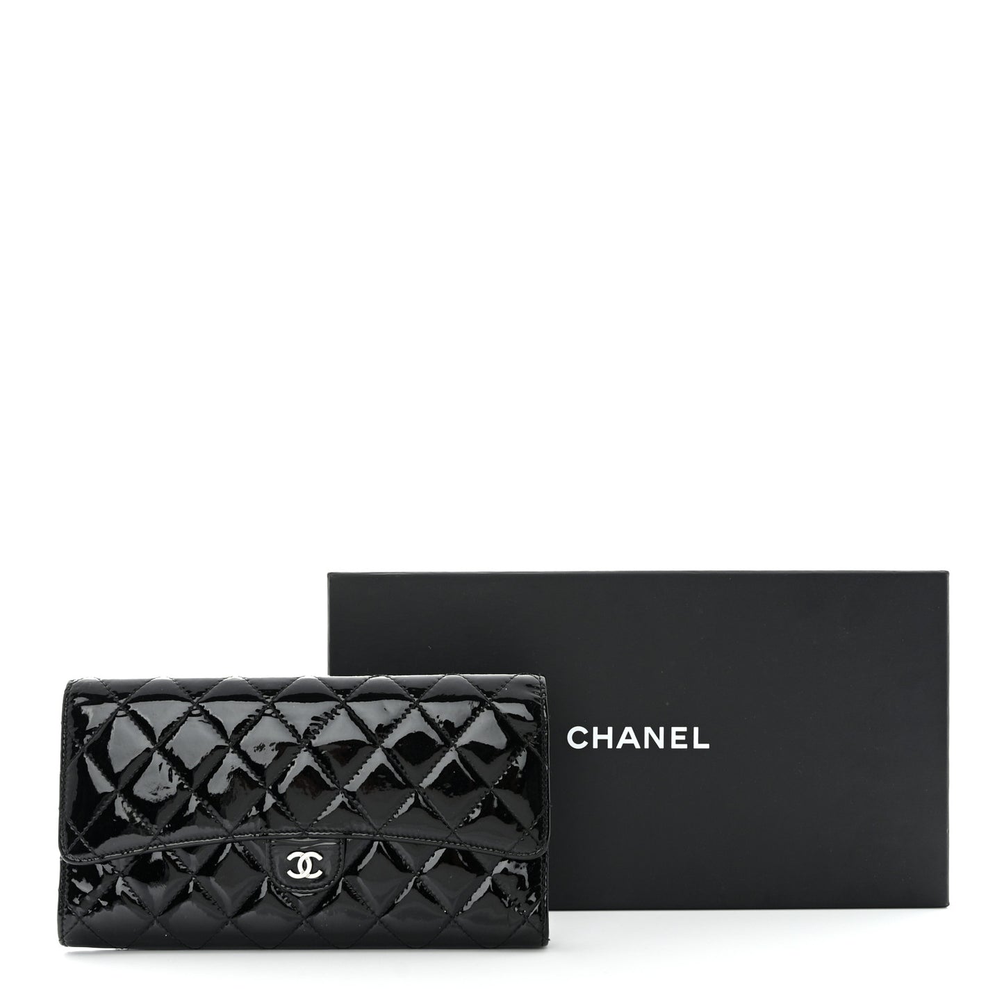 Patent Quilted Travel Wallet Black