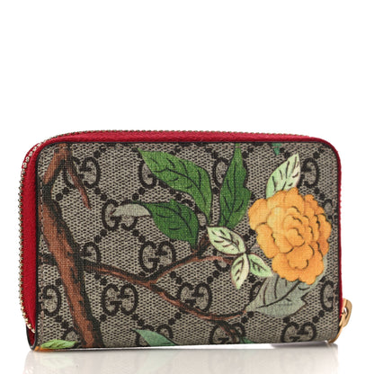 Gucci GG Supreme Monogram Tian Zip Around Card Case Wallet Beige Multicolor Red 3 of 10