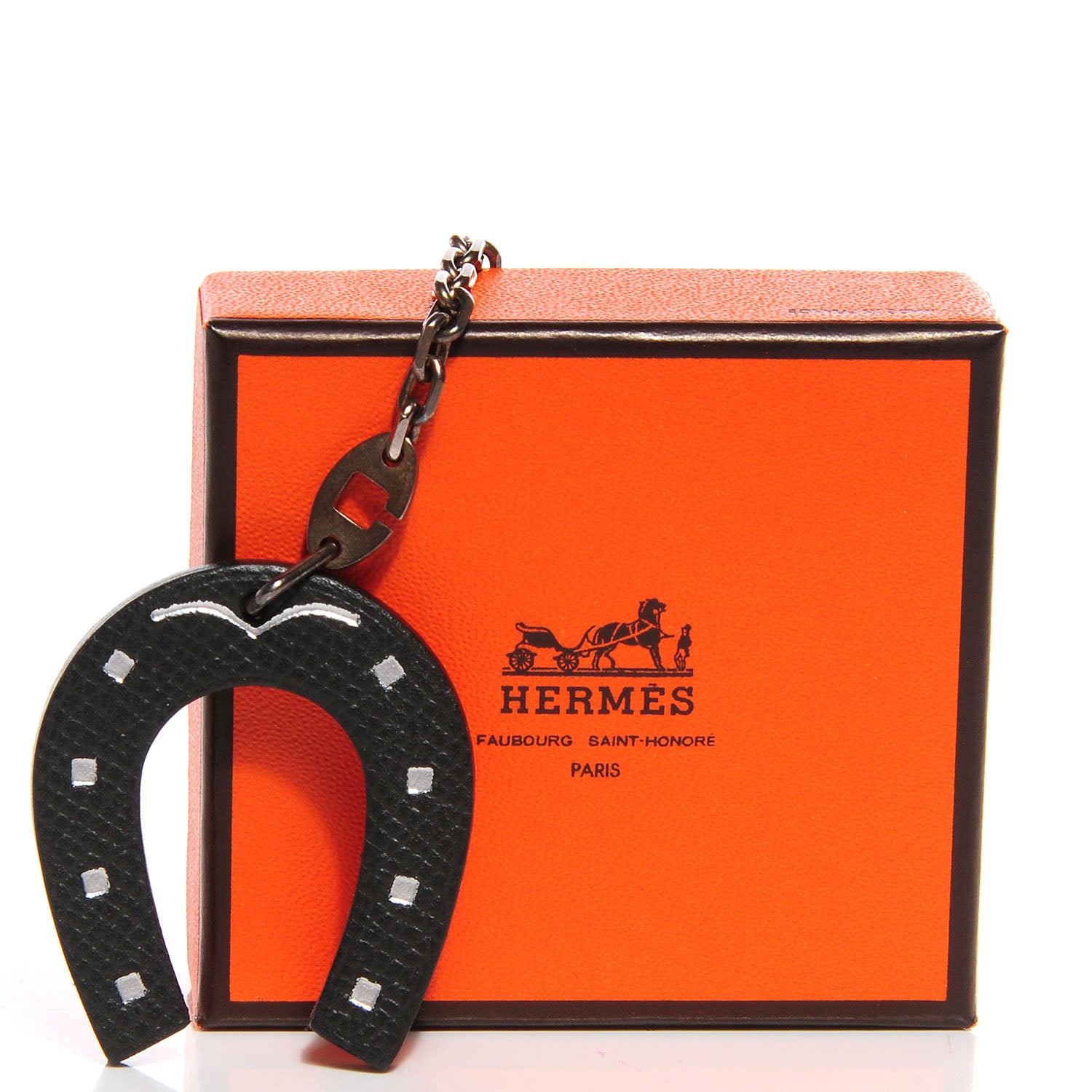 Hermes Epsom Lucky Horseshoe Key Ring Graphite and Orange 4 of 4