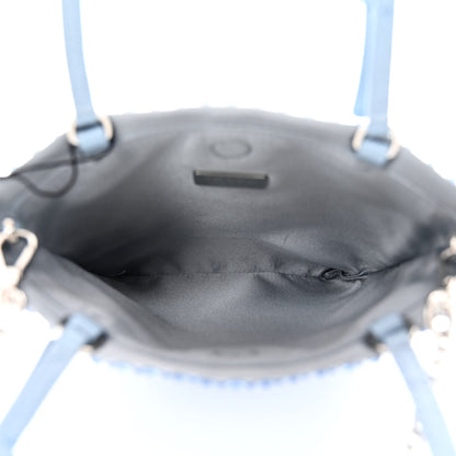 Prada Satin Crystal Metal Triangle Logo Chain Crossbody Handbag Celeste 5 of 14