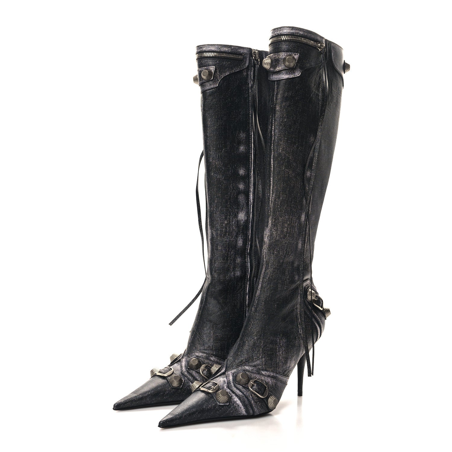 Balenciaga Nappa Denim Printed Cagole 90mm Boots 40 Black 3 of 7