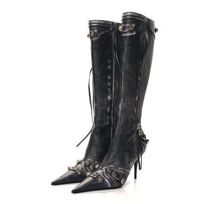 Balenciaga Nappa Denim Printed Cagole 90mm Boots 40 Black 3 of 7