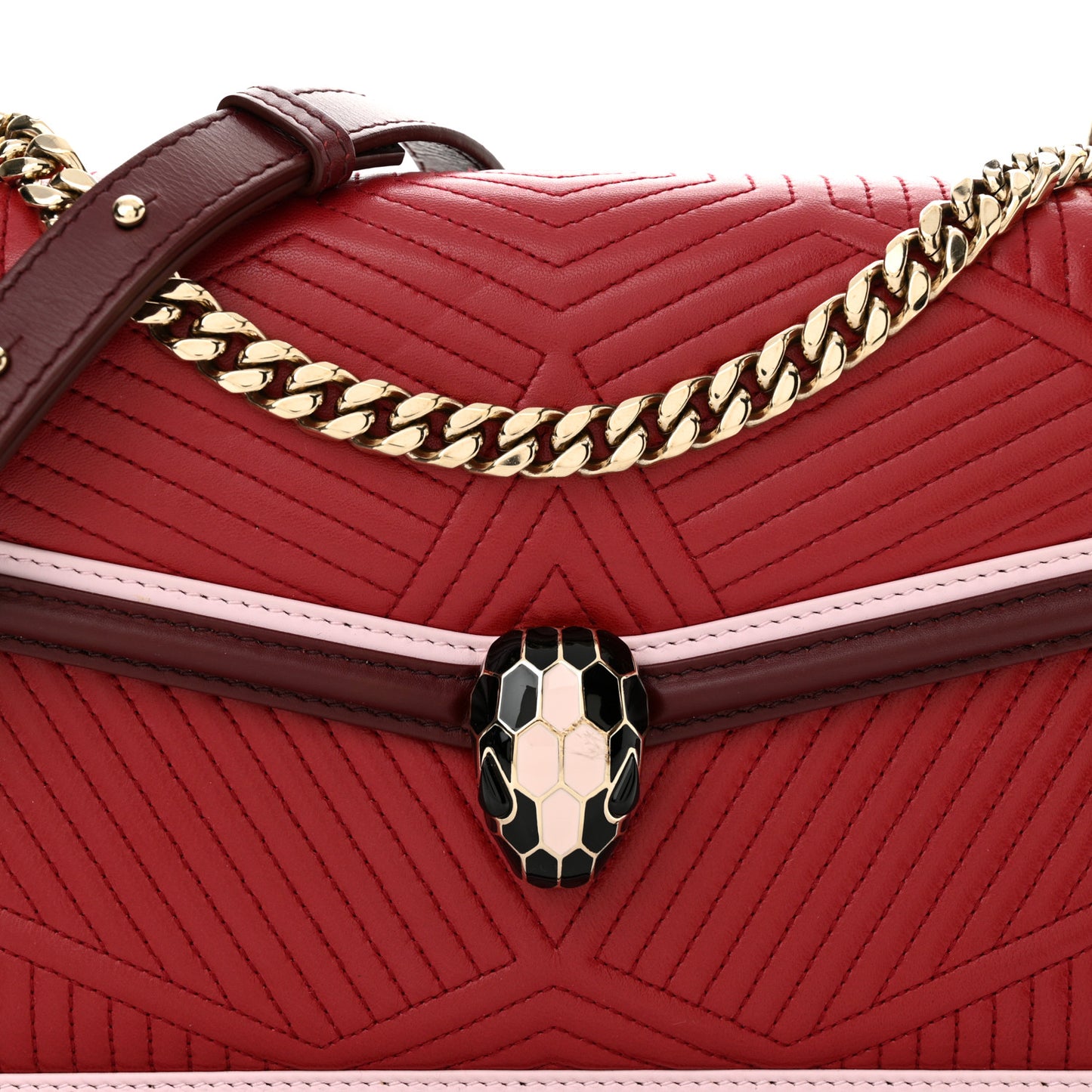 Quilted Nappa Smooth Calfskin Serpenti Forever Diamond Blast Shoulder Bag Red Burgundy Pink