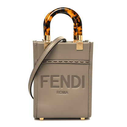 Fendi Vitello King Plexiglass Logo Embossed Mini Fendi Sunshine Shopper Tote Tortora 1 of 11