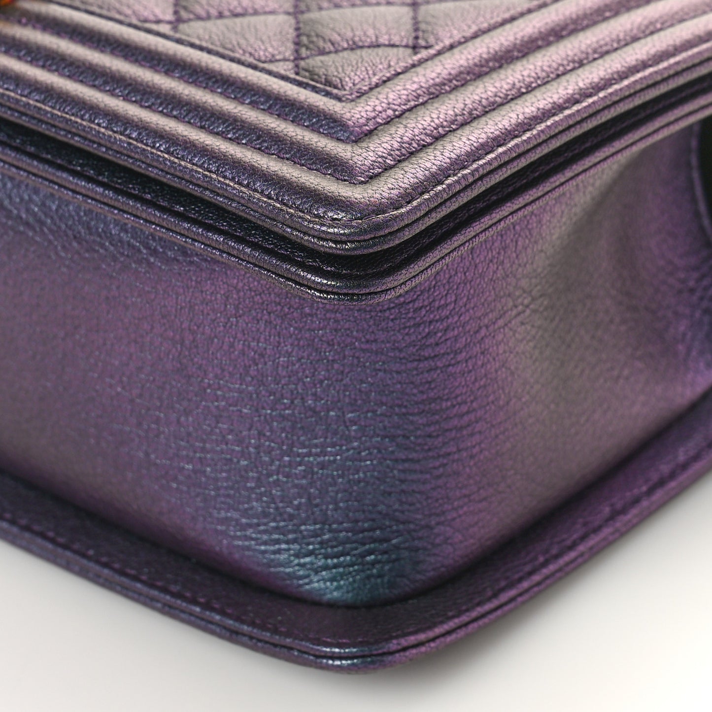 Iridescent Goatskin Quilted Medium Boy Flap Purple