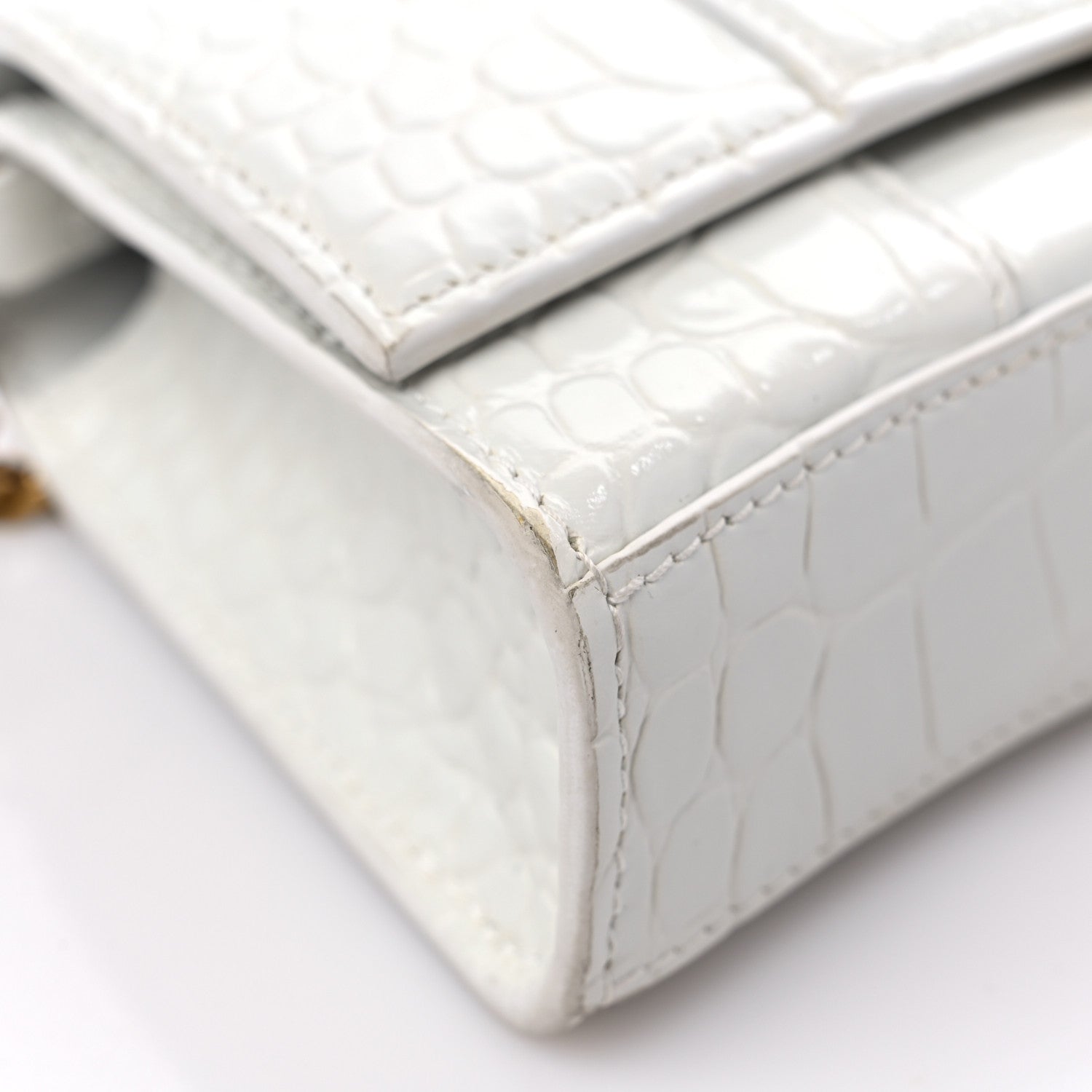 Balenciaga Shiny Calfskin Crocodile Embossed Hourglass Chain Bag White 8 of 12