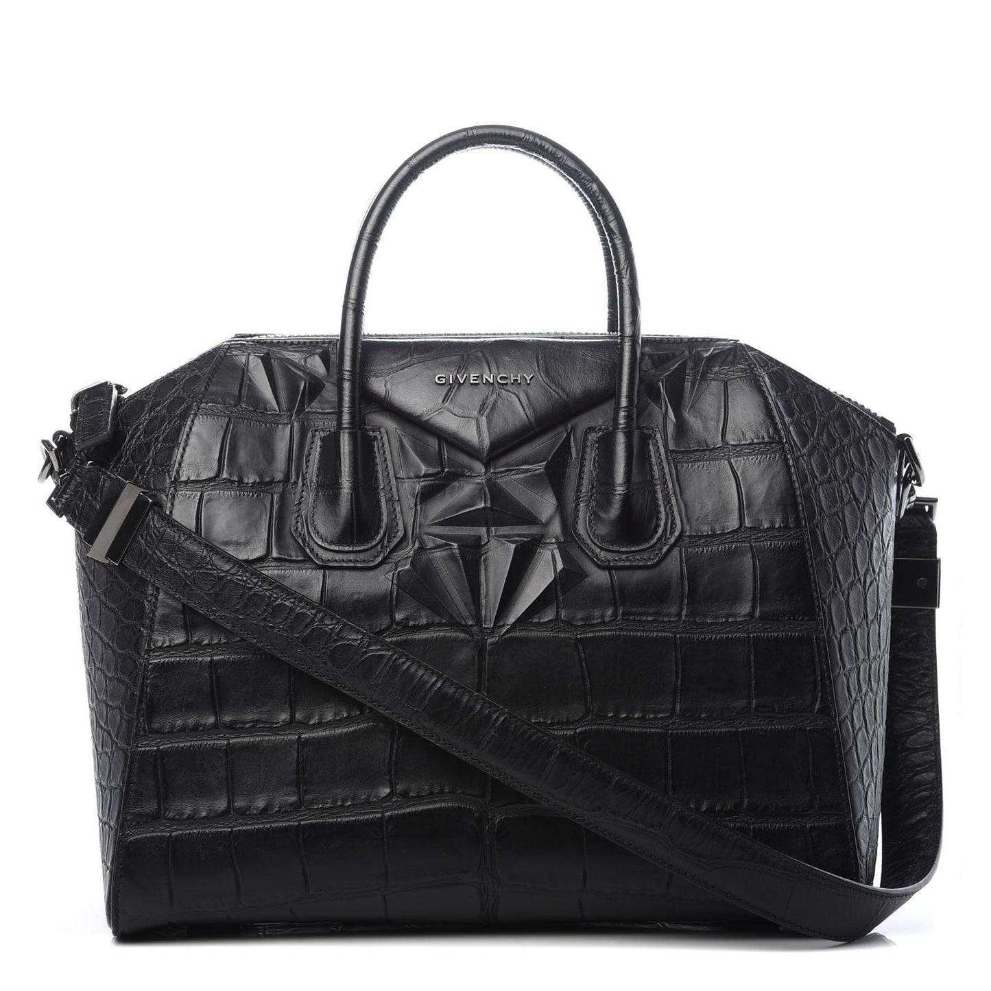 Calfskin Crocodile Embossed 3D Stud Medium Antigona Black