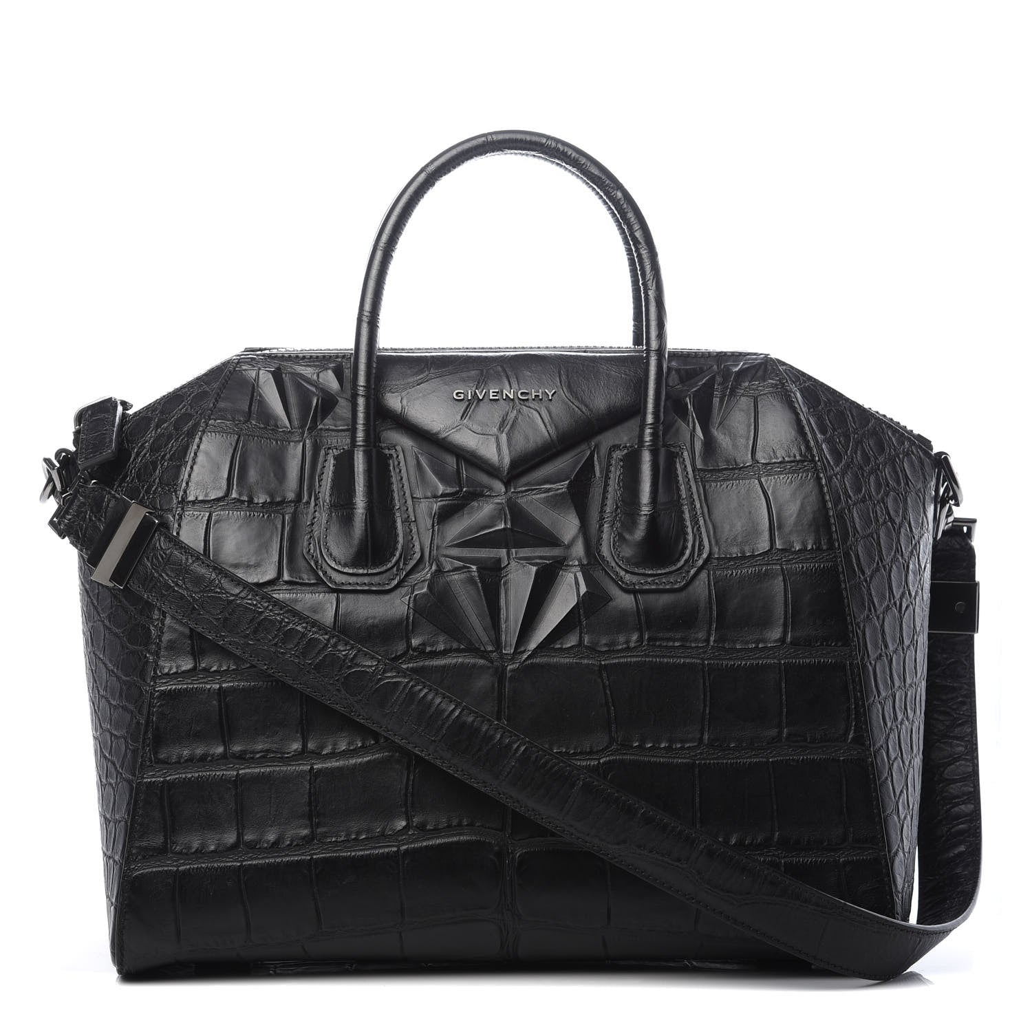 Givenchy Calfskin Crocodile Embossed 3D Stud Medium Antigona Black 1 of 11